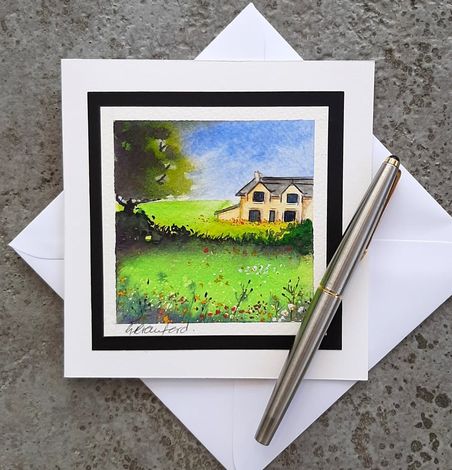 Handpainted Blank Card. All the Greens. The Card That's Also A Keepsake