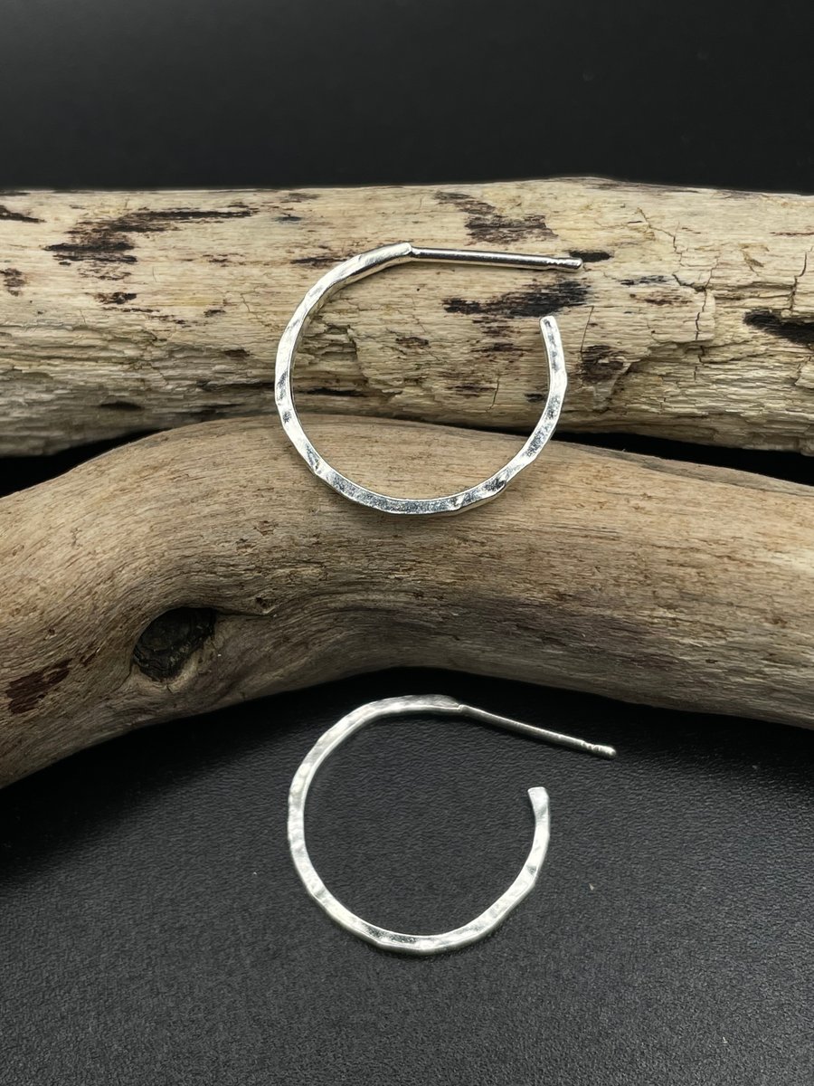 Recycled sterling silver hammered hoops, small & delicate