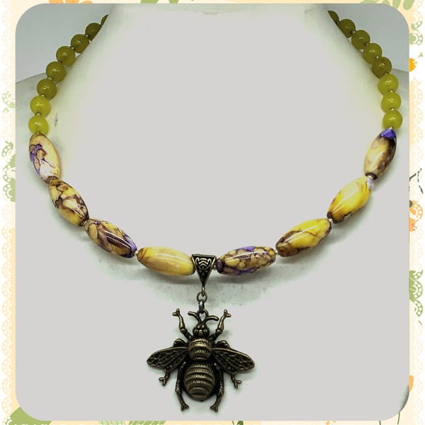 One of a Kind Bronze Honey Bee collar length necklace