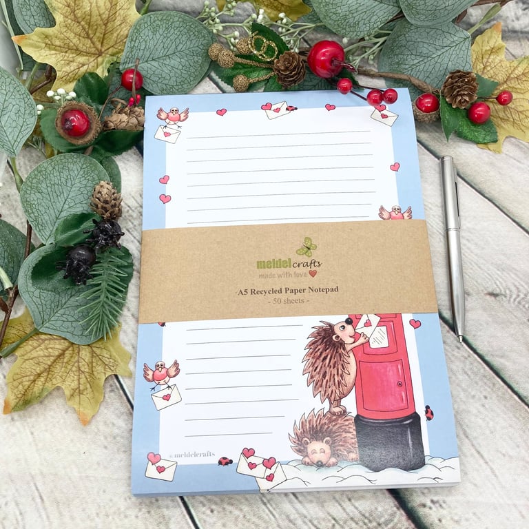 Notepad - A5 Recycled Paper Lined Notepad - Sending Love Hedgehog 