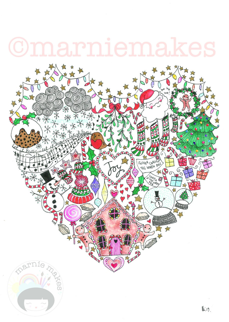Christmas Joy - Doodle Heart A4 Giclee print