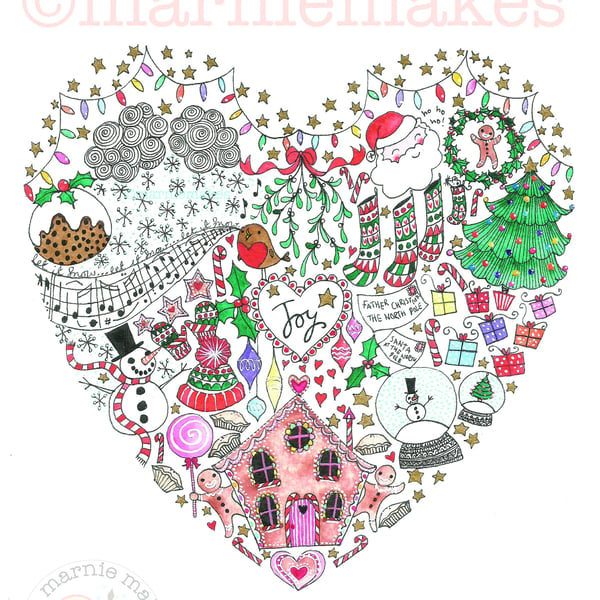 Christmas Joy - Doodle Heart A4 Giclee print