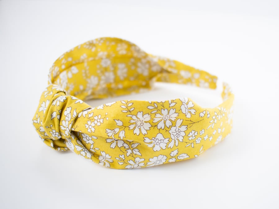 Womens Top Knot Headband in Liberty of London Tana Lawn 'Capel Lemon' Print