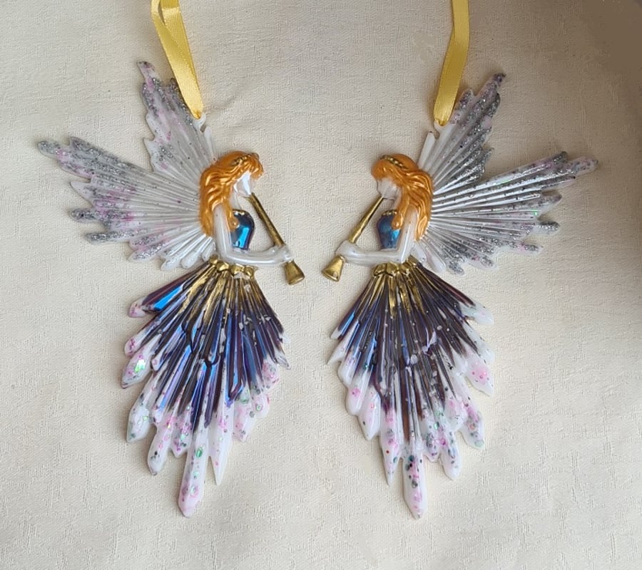 Beautiful Angels - Set of 2 - Glittery Purple, Silver, Gold and White - Style 2