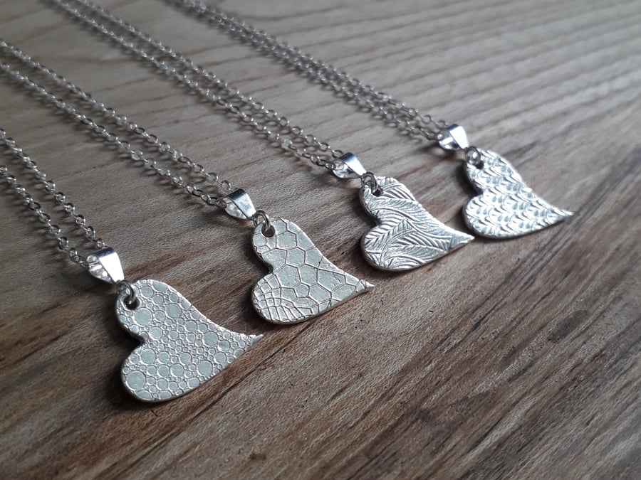 Whimsical Heart Silver Necklace - choose your pattern 