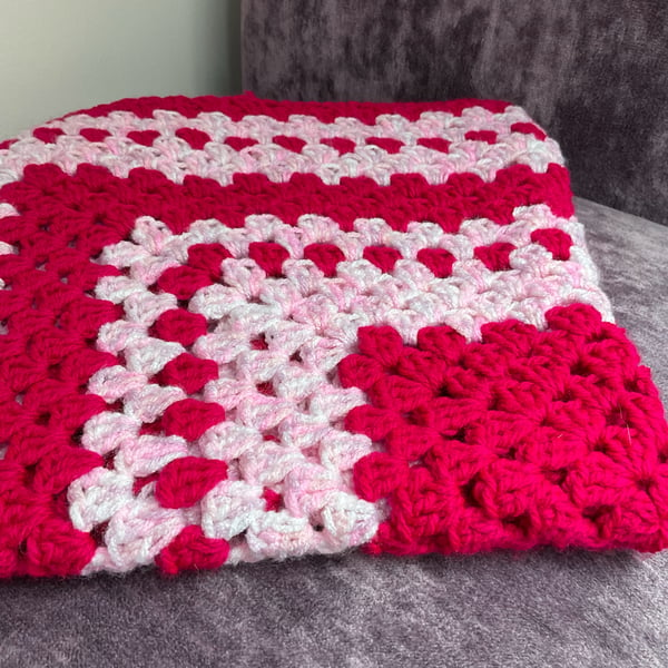 Large Pink Granny Square Crochet Blanket Charity Donation 