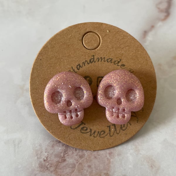 Handmade Polymer Clay Skull Studs Earrings 