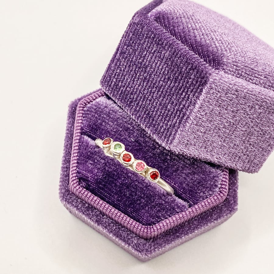 Mixed Garnet Gemstone Silver Ring Handmade 