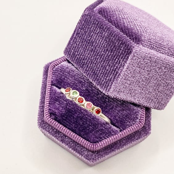 Mixed Garnet Gemstone Silver Ring Handmade 