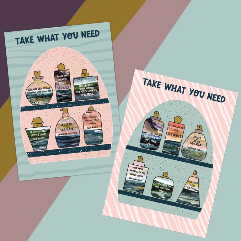 ‘Take What You Need 1 & 2’ Seascape Art Prints A5