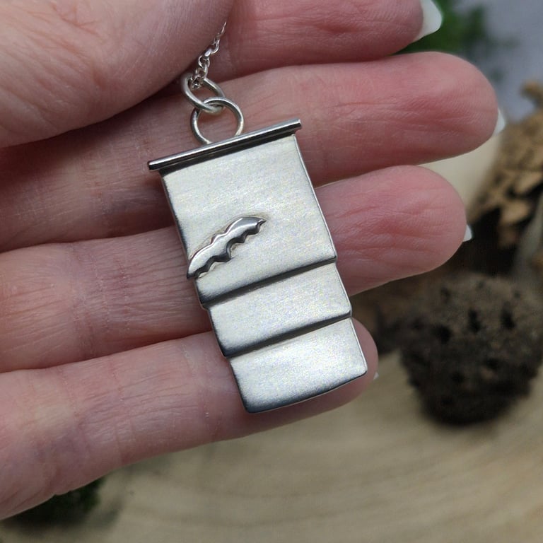 A 'One of a Kind' Sterling Silver Wildlife Bat Box Pendant Necklace