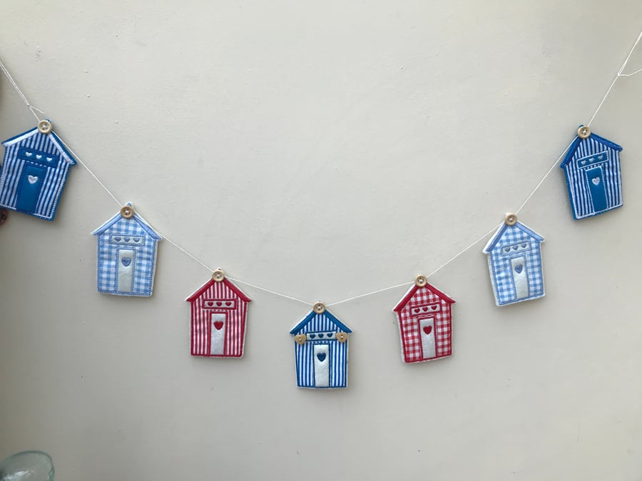 Beach Hut Bunting Embroidered, made especially for you. 