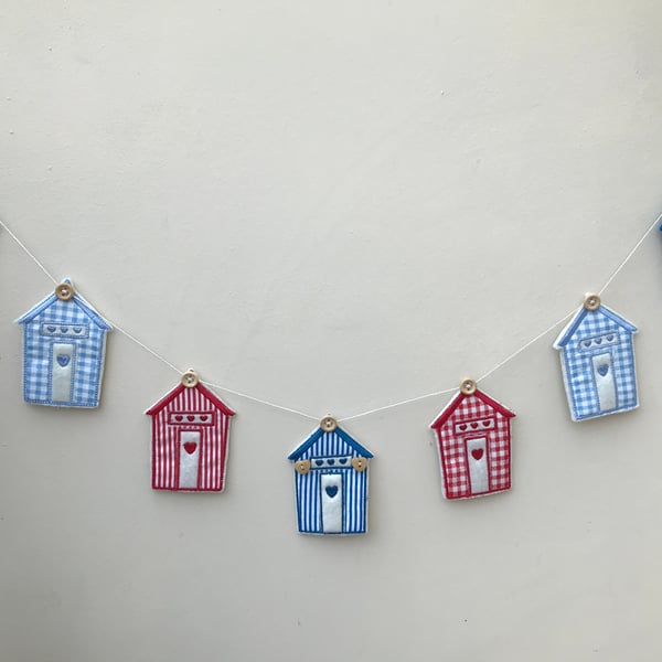 Beach Hut Bunting Embroidered, made especially for you. 