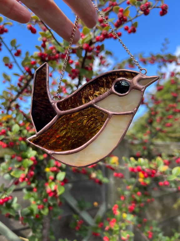 Stained Glass wren - leaded glass bird for bird lover