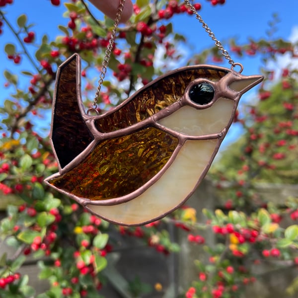 Stained Glass wren - leaded glass bird for bird lover