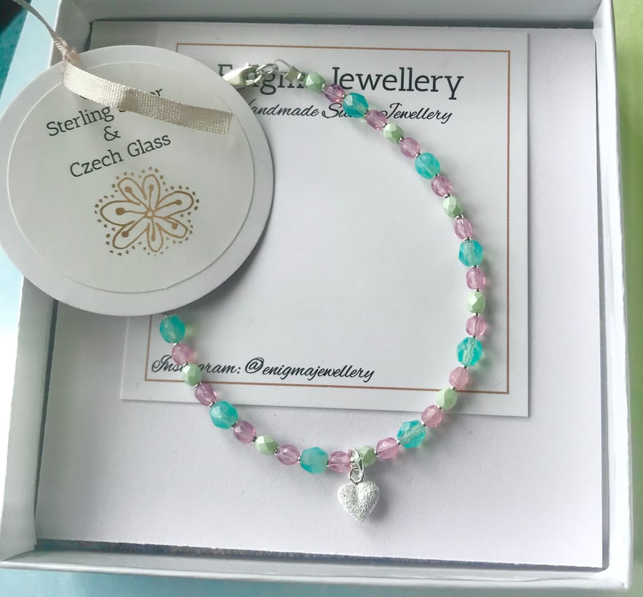 Sterling Silver Bracelet with Heart Charm