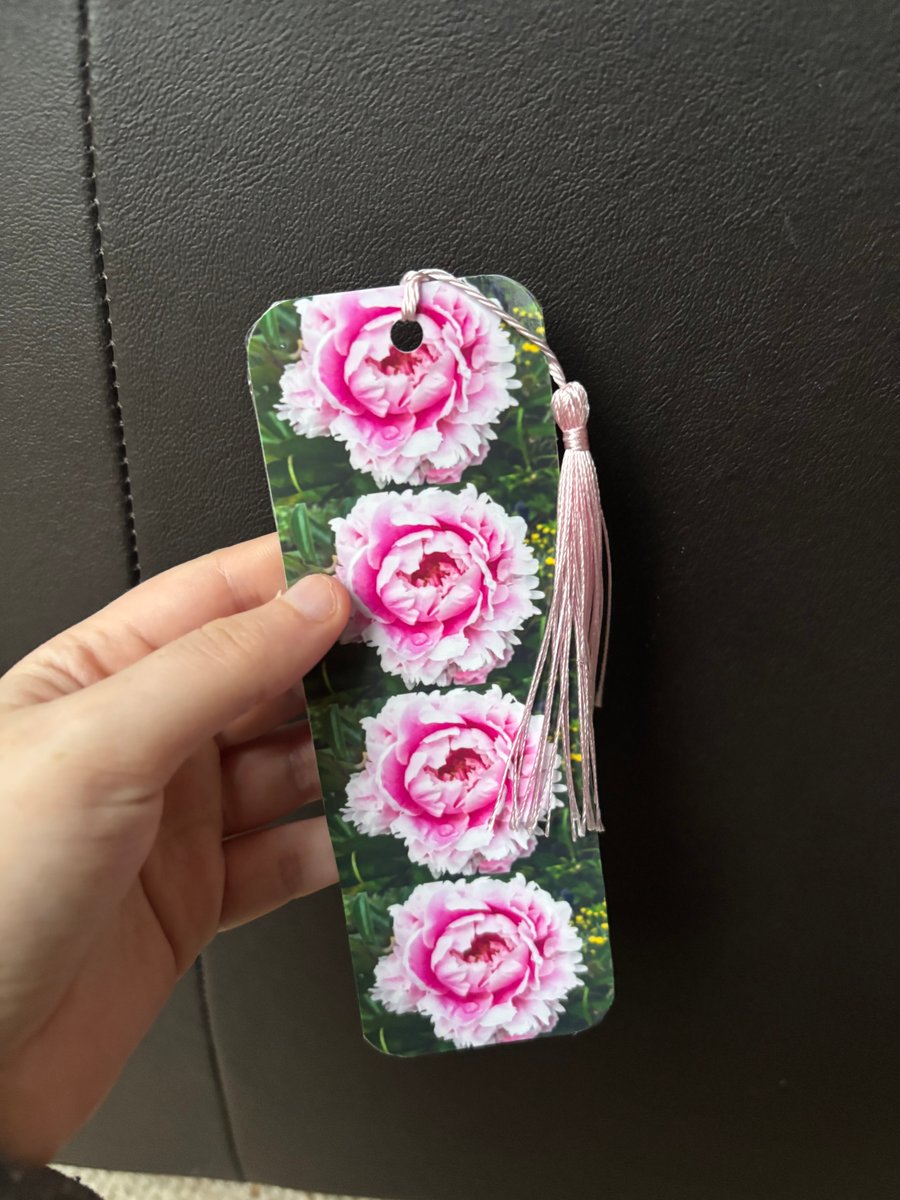 Pink peony flower bookmark 