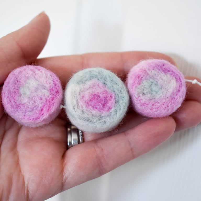 Felted bead necklace in pastels wool