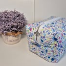 Padded floral toiletries bag with zip - 'cornflower' fabric design