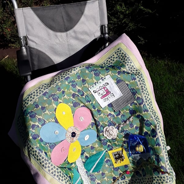 Large fidget blanket to help dementia, warm, fleece, tactile