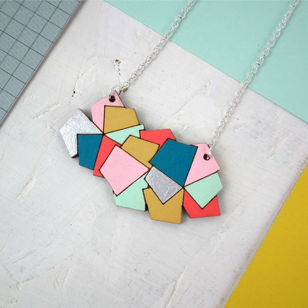 Geometric Stack Wooden Necklace