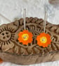 Fun Flower Enamel Drop earrings Orange and Yellow