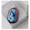 Plum Dichroic Glass Pendant 152 Turquoise Patchwork silver plated chain