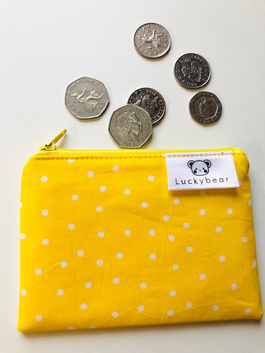 Bright yellow spotty purse, yellow coin purse, summer accessory