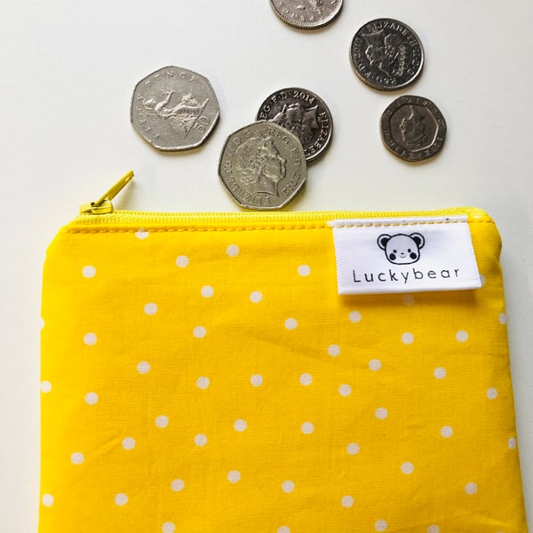 Bright yellow spotty purse, yellow coin purse, summer accessory