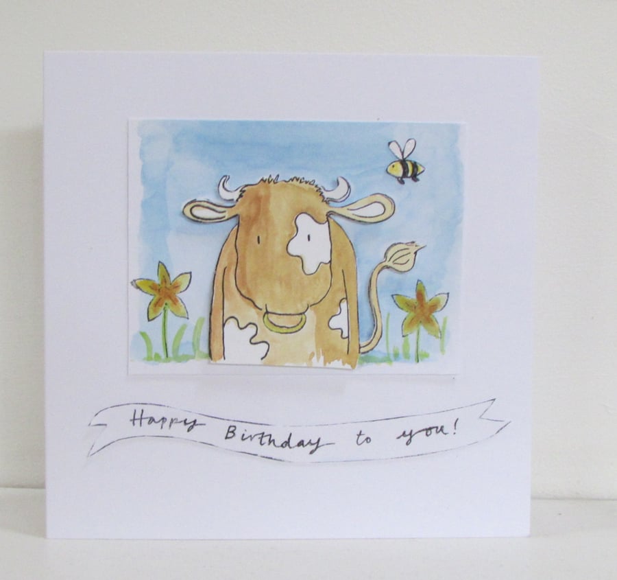 Watercolour Cow Birthday Card