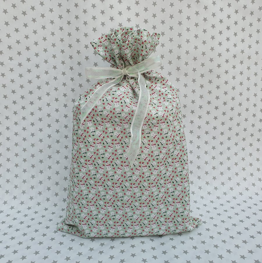 Christmas Gift Sack, Snowmen, Re-usable, Medium sized