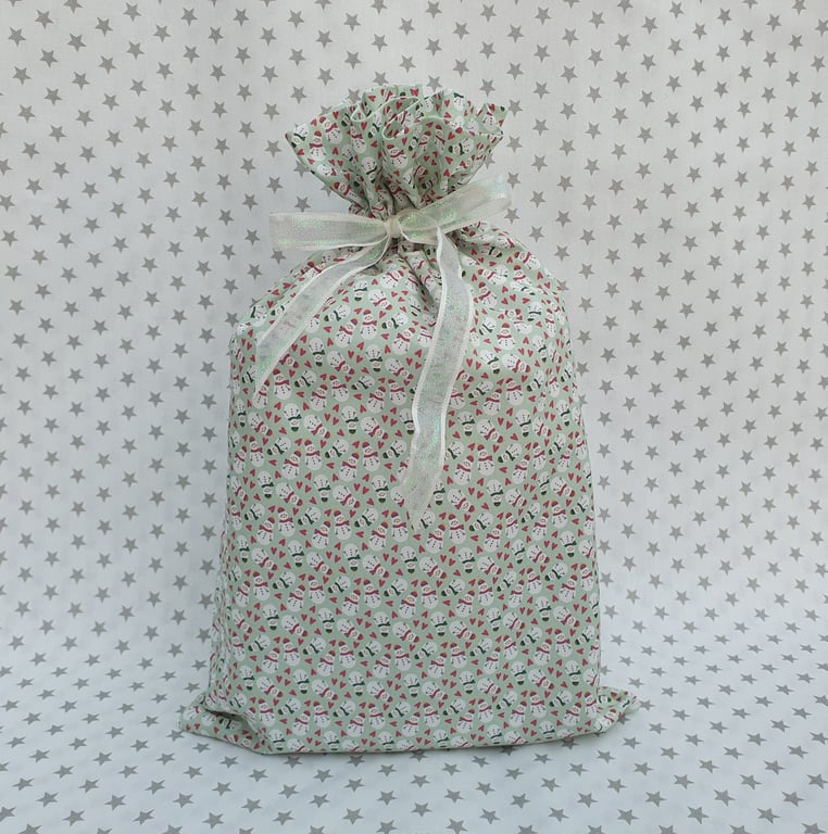 Christmas Gift Sack, Snowmen, Re-usable, Medium sized