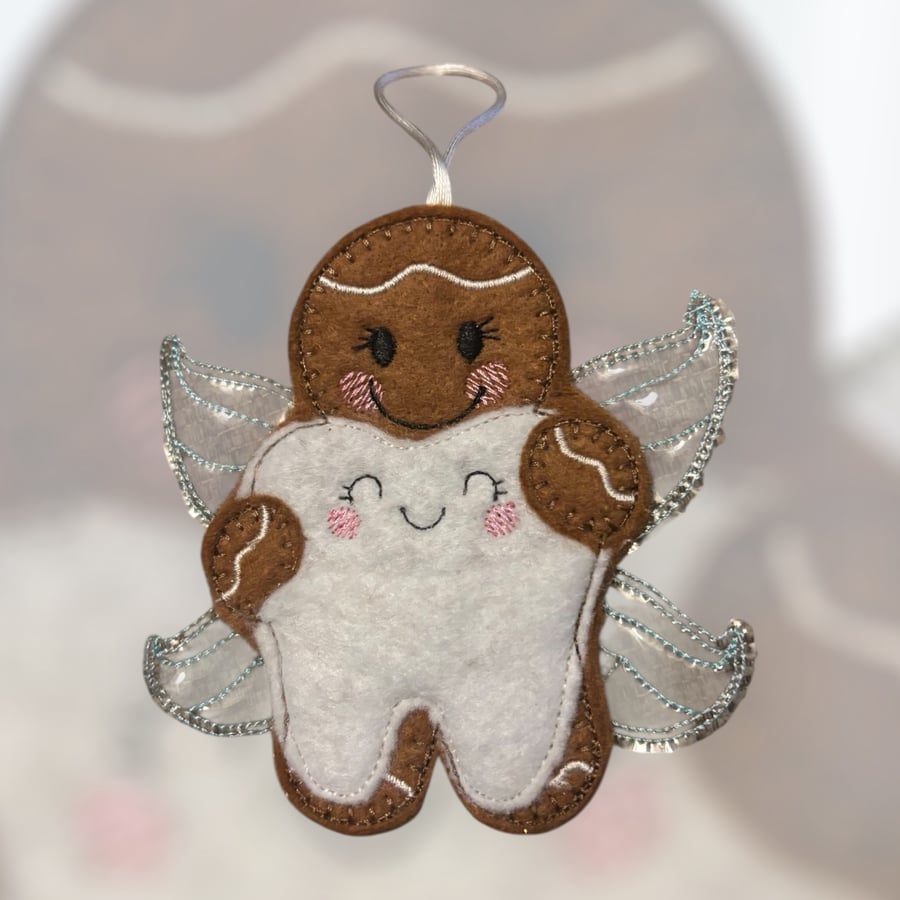 Tooth fairy gingerbread lady Embroidered Hanging Keepsake 