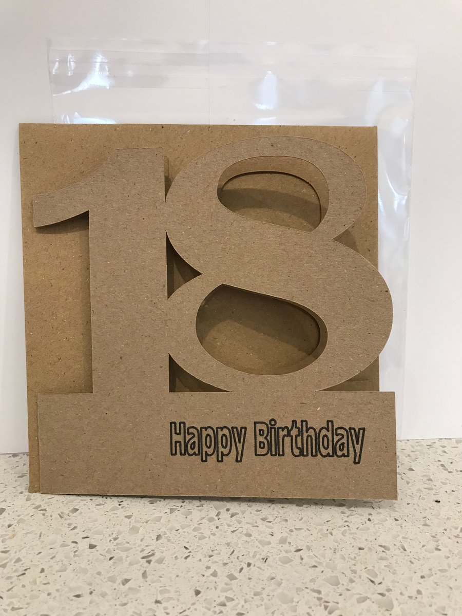 18th Birthday cards in white card and brown kraft card with envelope