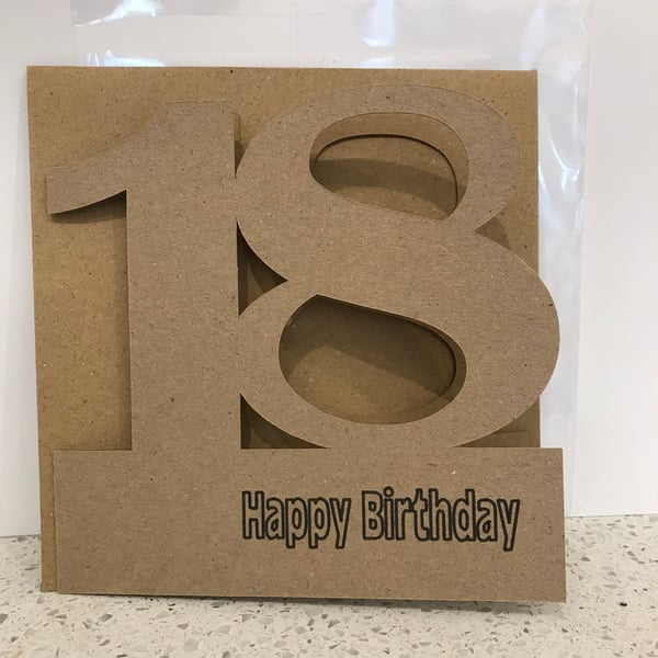 18th Birthday cards in white card and brown kraft card with envelope