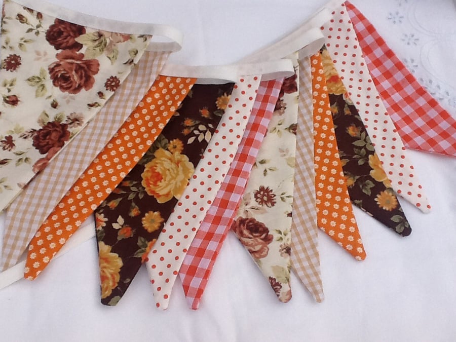 Autumnal bunting 12 flags 8.5ft with ties, harvest festival, autumn parties