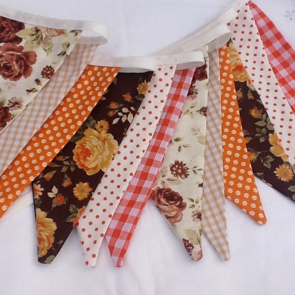 Autumnal bunting 12 flags 8.5ft with ties, harvest festival, autumn parties