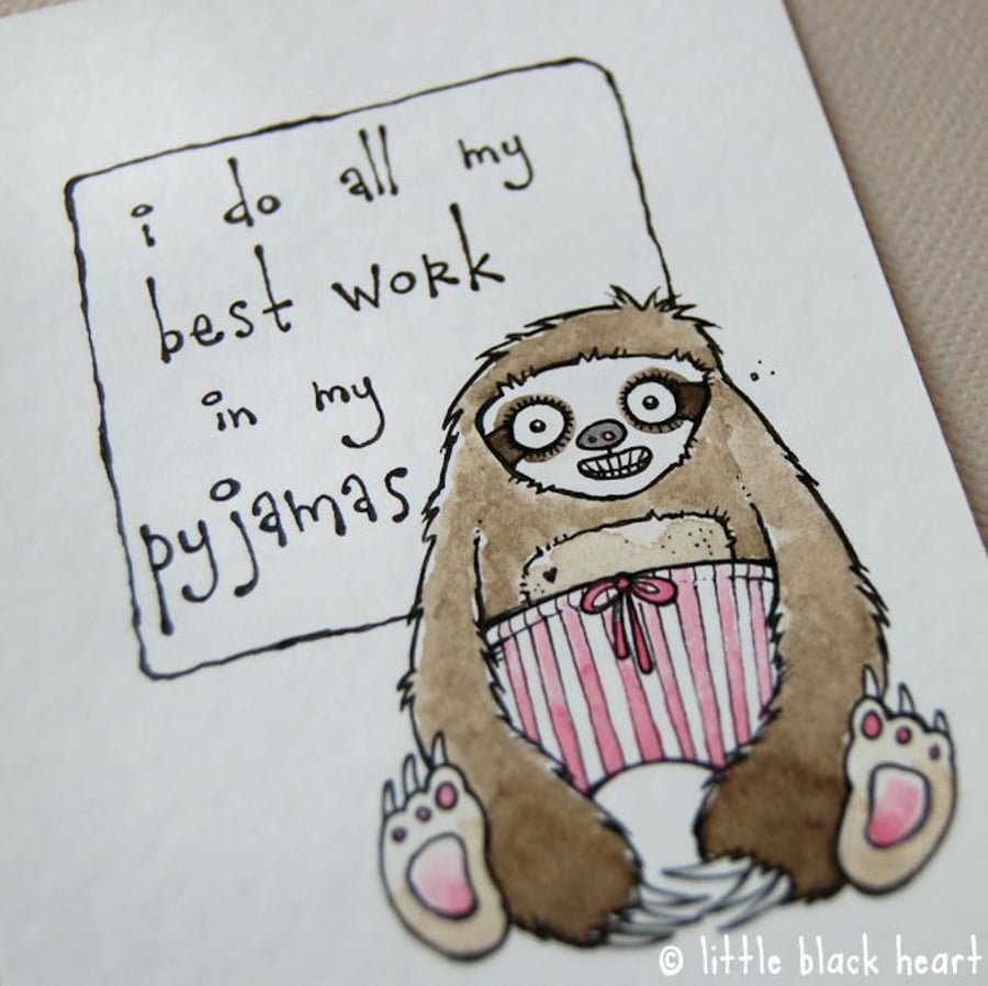 pyjama sloth - original aceo