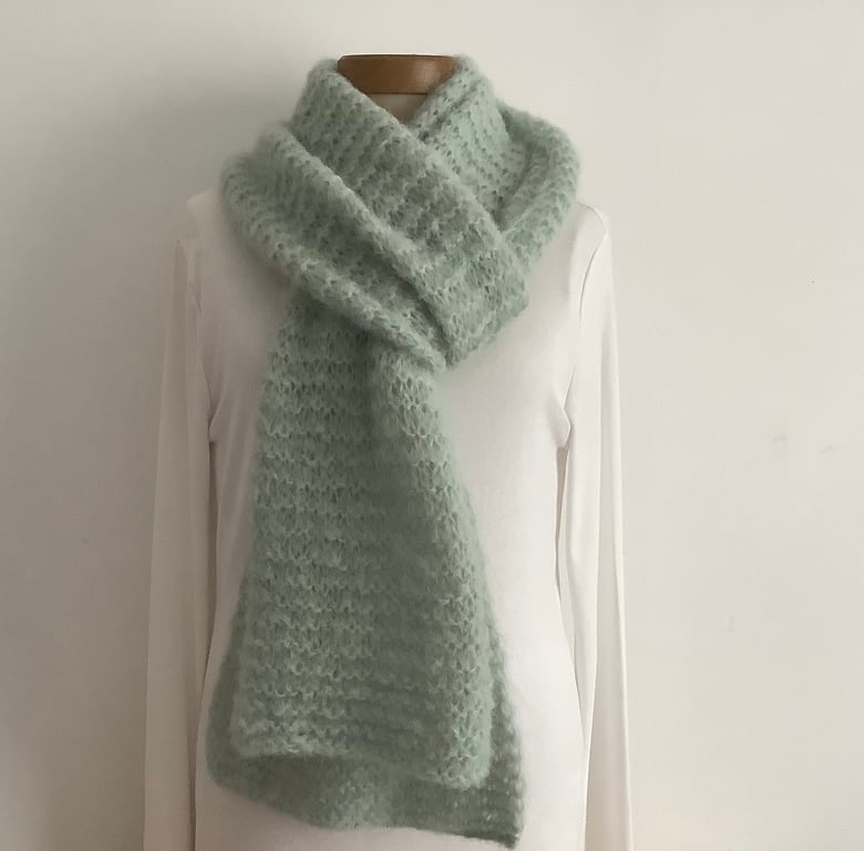  SCARF,' Atmosphere'. Alpaca, merino blend. Pale green .Supersoft. Lightweight. 