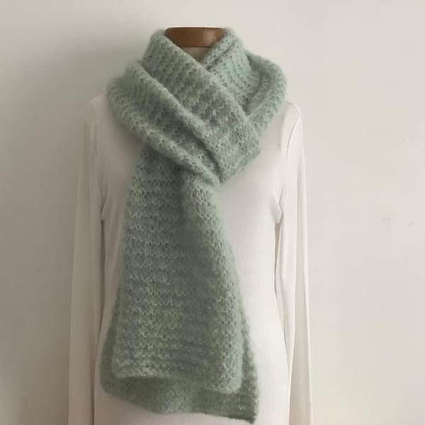  SCARF,' Atmosphere'. Alpaca, merino blend. Pale green .Supersoft. Lightweight. 