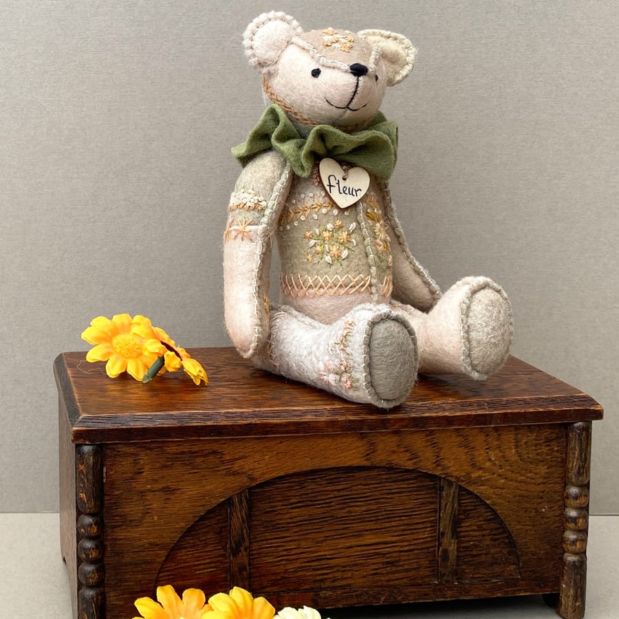 SOLD, reserved for KH Teddy,collectable artist bear, embroidered teddy bear