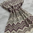 Vintage look, cream, grey and lilac baby blanket, knitted in 100% cotton yarn.