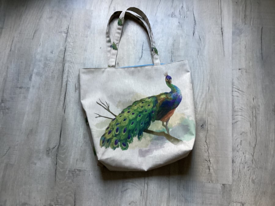 Handmade peacock tote bag