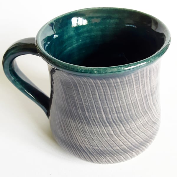 Green and Grey Striped Mug - Hand Thrown Stoneware Ceramic Mug