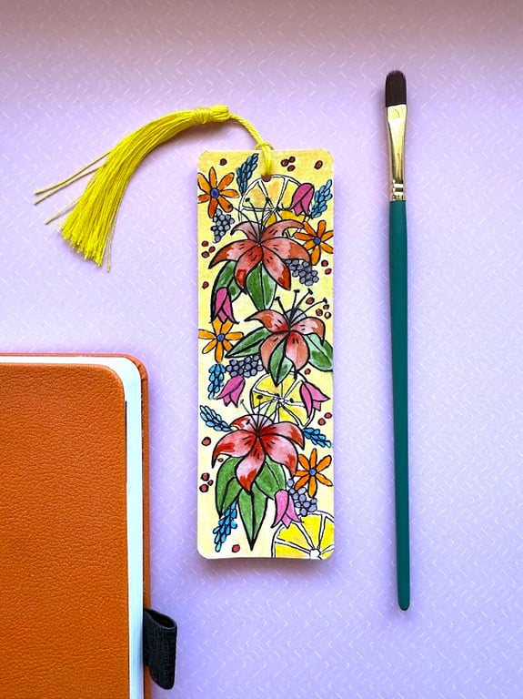 Watercolour floral bookmark, handpainted 