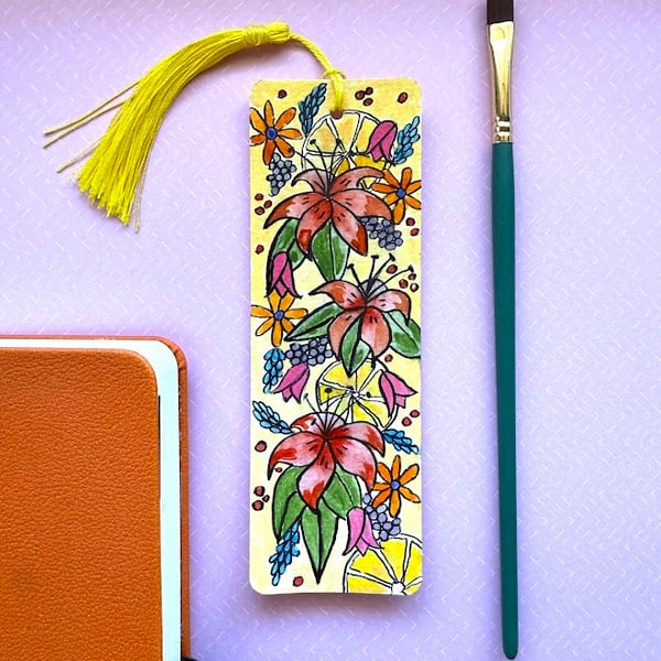 Watercolour floral bookmark, handpainted 