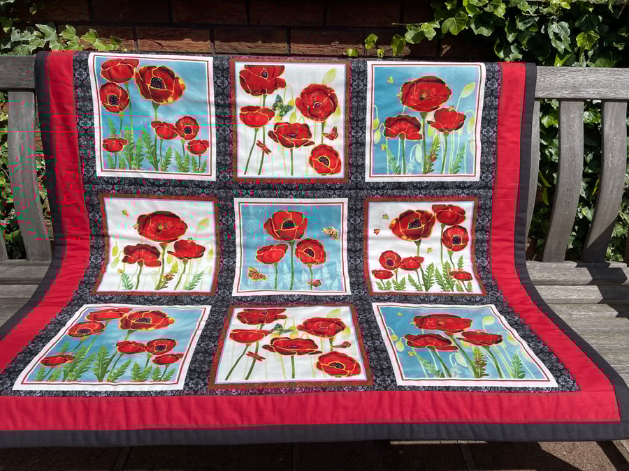 Handmade Patchwork Quilt - Poppies