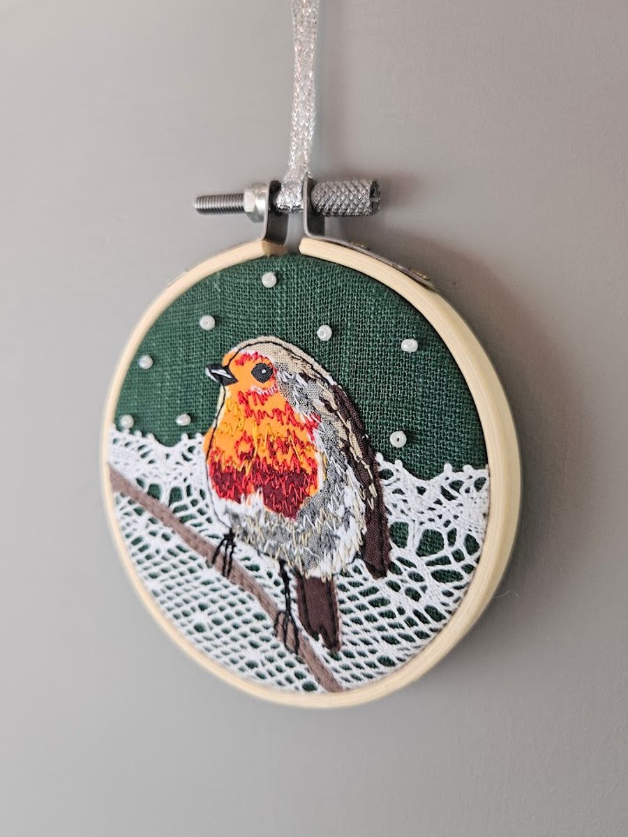 Handmade fabric Robin Christmas decorations, mini hoop, hanging decoration