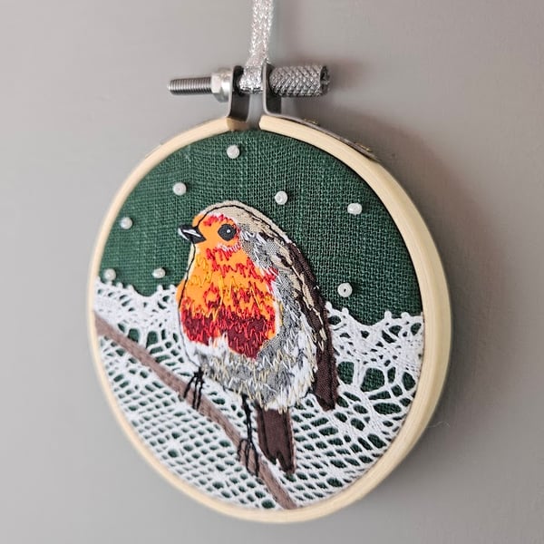 Handmade fabric Robin Christmas decorations, mini hoop, hanging decoration
