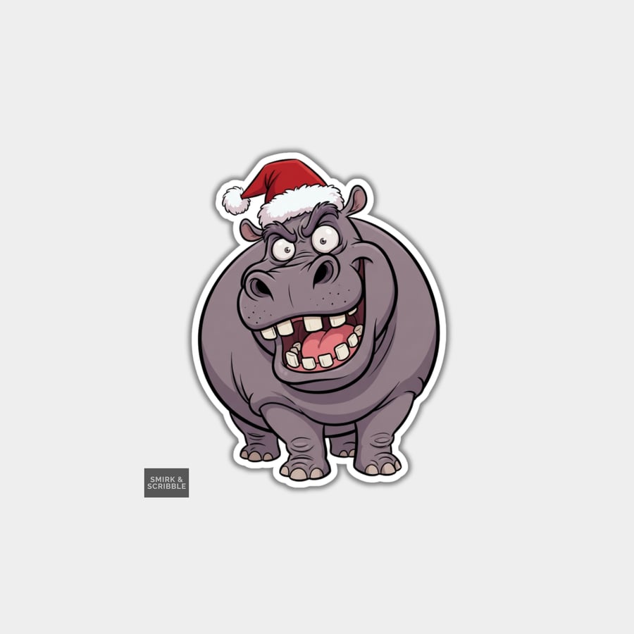 Image of Unique Funny Christmas Sticker Xmas Decal For Adults - Cheeky Hippo